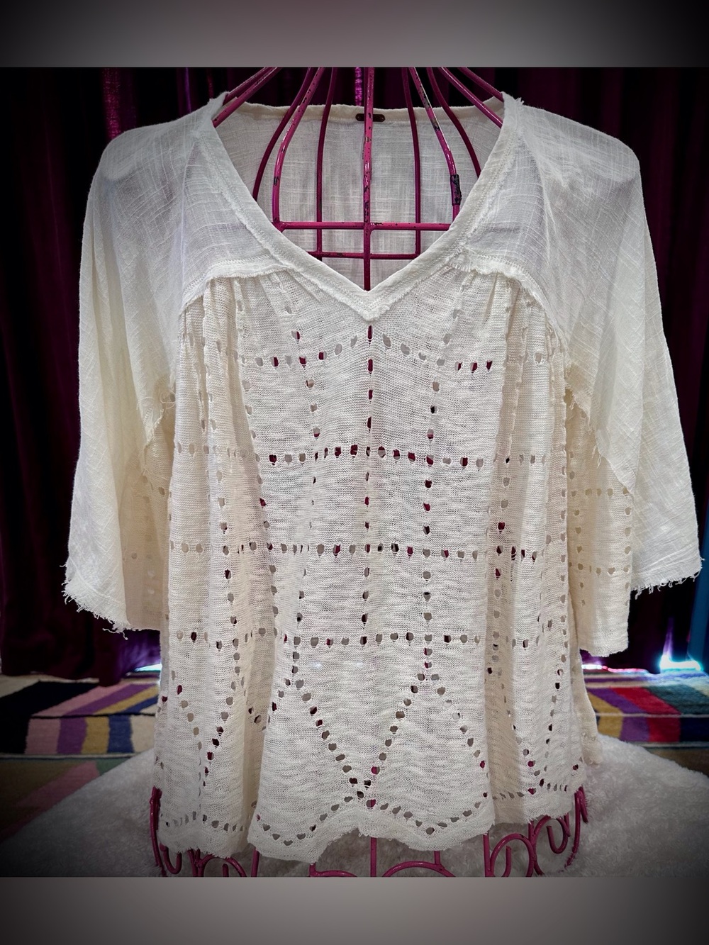 Free People Cream Eyelet Boho Tunic